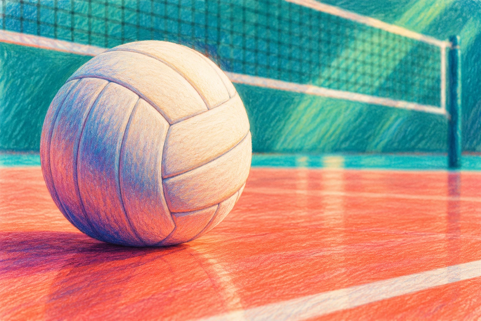 Ilustración IA de un balón y una pista de voleibol ficticios; no muestra sedes, partidos ni resultados de los Mundiales de Clubes.