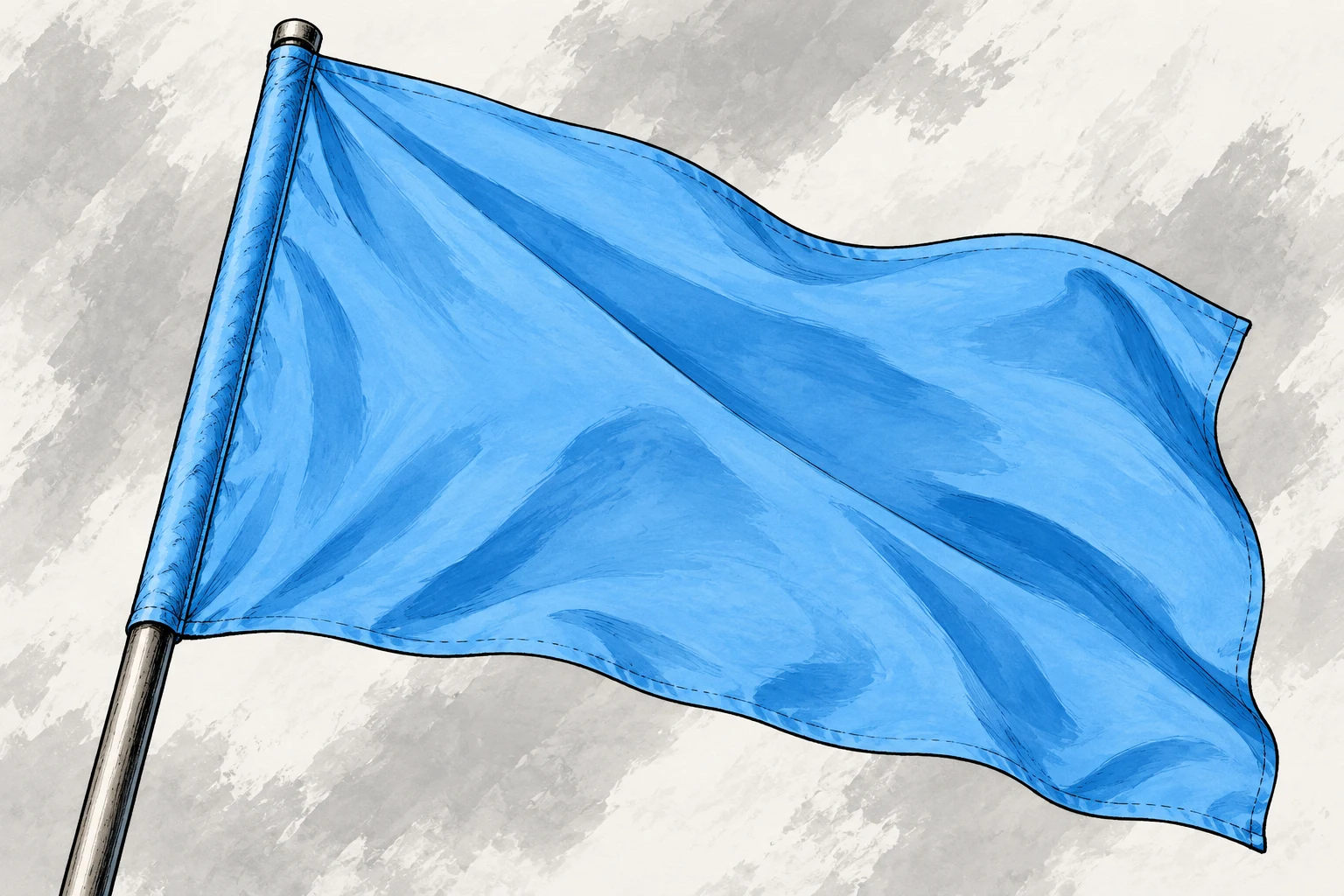 Bandera azul claro simbólica dibujada a tinta y pincel, ilustración IA sin señal emitida en una competición.