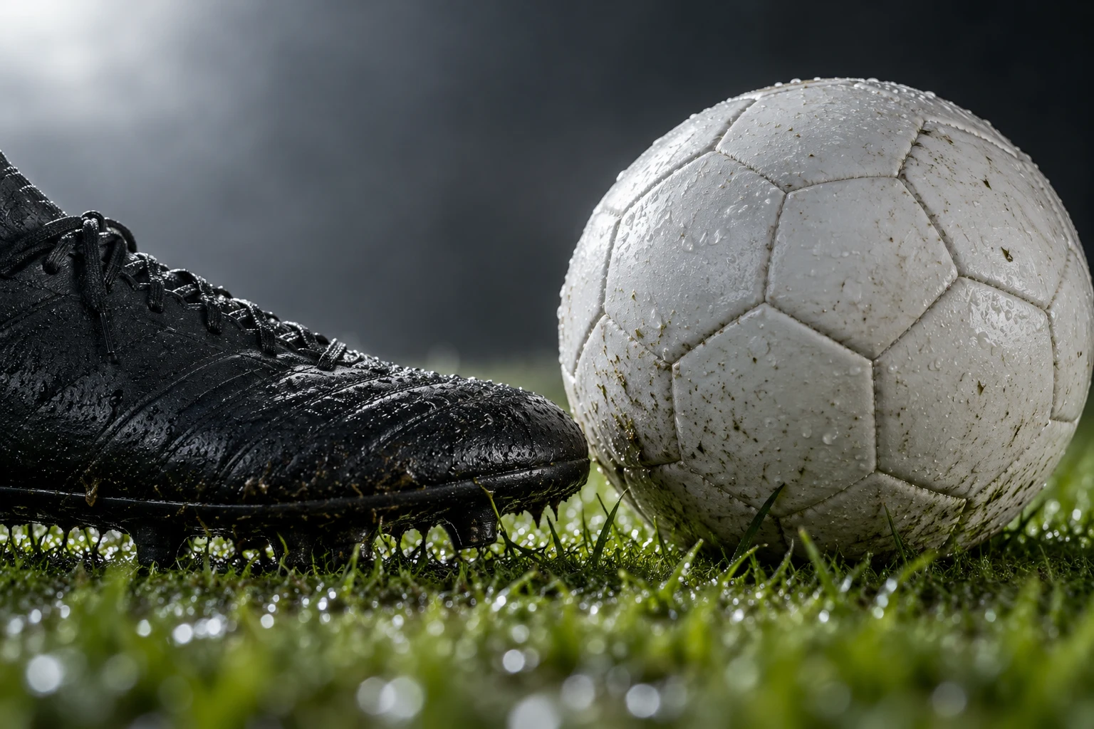 Bota y balón sin marcas sobre césped imaginario, fotografía ilustrativa generada con IA; no representa partido, jugador ni jugada reglamentaria reales.